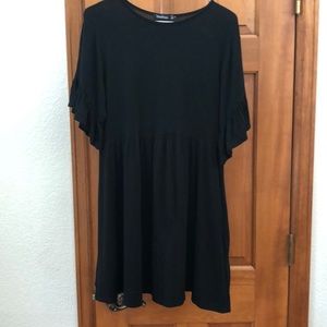 Black Flounce Smock Dress